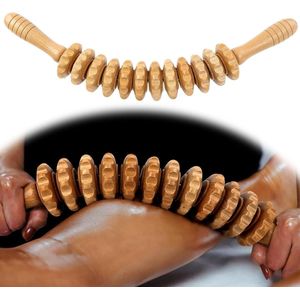 Massageroller met handvat - houten fasciast massageroller voor rugmassage - lymfedrainage massageapparaat voor taille en dijen massage roller