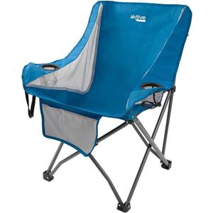 Aktive Vouwen Camping Stoel Met Bekerhouder & Zak Blauw 64 x 73 x 8 cm