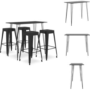 vidaXL Bartafel Set - Zwart - MDF en metaal - 120 x 60 x 105 cm - Stapelbaar - Set tafel en stoelen