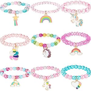 Kleurrijke Eenhoorn Armbanden Set - 9 Stuks voor Meisjes - Perfect voor Verjaardagsfeestjes en Feestelijke Gelegenheden
