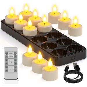 Oplaadbare LED Theelichtjes met Timer en Afstandsbediening - Flikkerende Kaarsen voor Decoratie