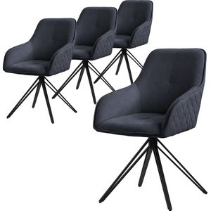 ML-Design eetkamerstoelen draaibaar set van 4, textiel geweven stof, zwart, woonkamerstoel met armleuning/rugleuning, 360° draaibare stoel, gestoffeerde stoel met metalen poten, ergonomische fauteuil, keukenstoel, loungestoel