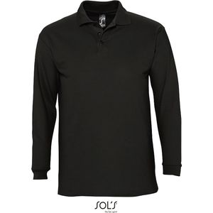 2 Pack SOLS Heren-Winter II Poloshirt met lange mouwen van Piqué katoen (Zwart) Maat S