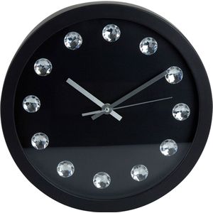 Excellent Houseware Bling bling wandklok - met diamanten - zwart - 30 cm