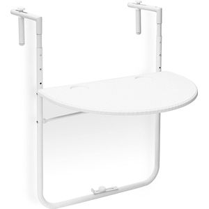 Witte Klaptafel voor Balkon - Verstelbare Hoogte - Rotan Look - Ruimtebesparend - 60 x 40 cm
