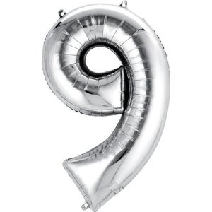 Helium ballon - Cijfer ballon - Nummer 9 - 9 jaar - Verjaardag - Zilver - Zilveren ballon - 80cm