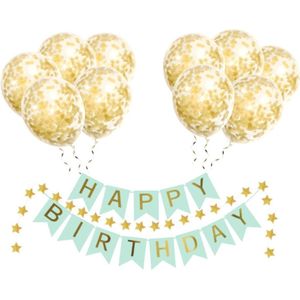 Happy Birthday Slinger Set Verjaardag Versiering Gouden Confetti Helium Ballonnen Verjaardag Versiering Groen & Goud