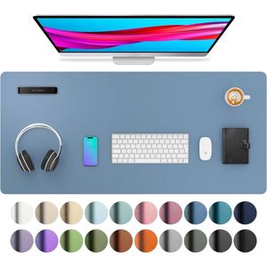 Famanu lederen bureaulegger, muismat,Antislip PU-lederen bureau-vloeipapier, laptop bureaublad, waterdicht bureau-schrijfblok voor kantoor en thuiswerk (91x43cm,Denimblauw)