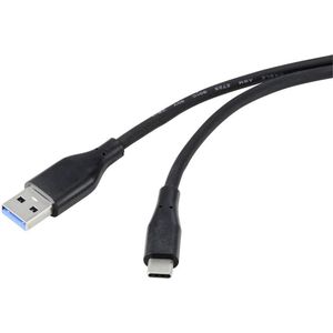 Renkforce USB-kabel USB 3.2 Gen1 (USB 3.0 / USB 3.1 Gen1) USB-A stekker, USB-C stekker 1.00 m Zwart PVC-mantel, Zeer fl
