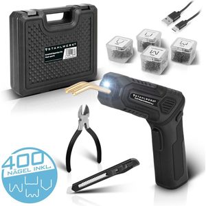 STAHLWERK kunststofreparatieset met kunststoflasapparaat op accu en 400 lasnagels, hete nietmachine | deukheffer | USB Smart Repair uitdeukgereedschapsset voor bumpers en kunststof onderdelen