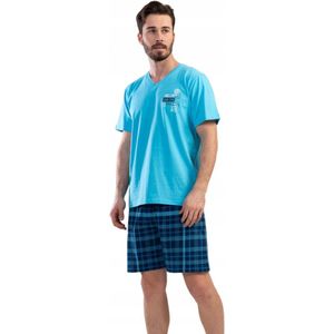 Blauwe katoen korte pyjama voor heren Vienetta- grote maten 3XL