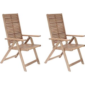 NATERIAL - Set van 2 tuinstoelen SOLARIS met armleuningen - Opvouwbaar - Klapstoelen - 2 x tuinstoelen hoge rugleuning met 5-voudig verstelbare rugleuning - acacia - beige