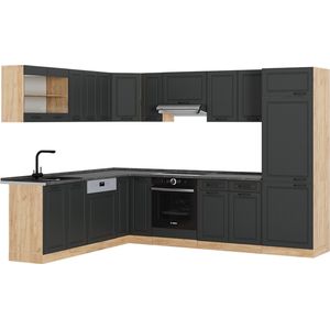 Vicco R-Line Hoekkeuken – 227 x 287 cm , WB Antraciet Antraciet landhuis/gouden eik , WB Antraciet