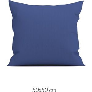 ZO! Home Satinado 2-pack katoen/satijn sierkussenhoezen blauw - 50x50 - luxe uitstraling - zijdezacht