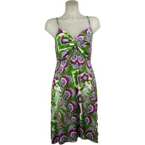 Angelle Milan �– Travelkleding voor dames – Groen/Paarse Jurk met Bandjes en Twist - Mouwloos – Ademend – Kreukherstellend – Duurzame jurk - In 5 maten - Maat XL