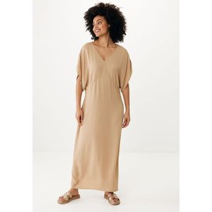 Long V-neck Jurk Fluttersleeve Dames - Zand - Maat L