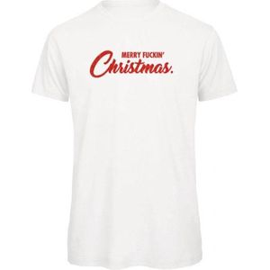 Kerst t-shirt wit XL - Merry fuckin' Christmas - rood glitter - soBAD. | Kerst t-shirt soBAD. | kerst shirts volwassenen | kerst t-shirts volwassenen | Kerst outfit | Foute kerst t-shirts