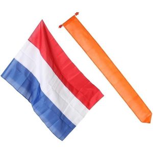 Voordelige Nederlandse vlag met oranje wimpel - 90 x 150 cm - EK / WK voetbal / Koningsdag / oranje supporter versiering