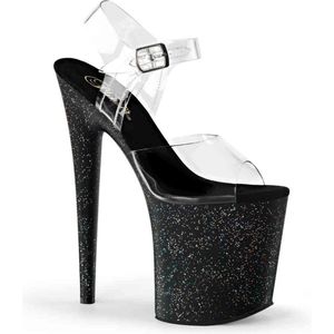 Pleaser - FLAMINGO-808MG Sandaal met enkelband, Paaldans schoenen - Paaldans schoenen - 41 Shoes - Zwart/Transparant