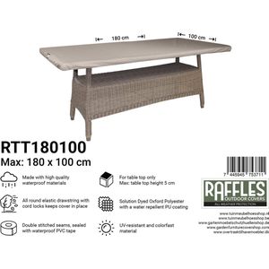 Raffles Covers Beschermhoes tuintafel - 180 x 100 H: 5 cm - RTT180100 - Waterdicht | Solution Dyed | UV-bestendig | Elastisch trekkoord | Airvents - Tuintafelhoes