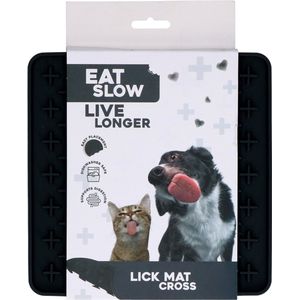 Eat Slow Live Longer Likmat Kruisjes - 19 x 19 cm - Vierkant – Snuffelmat – Anti-schrok Mat – Slowfeeder – Afleiding – Honden en Katten - 100% Siliconen – Vaatwasserbestendig – Grijs