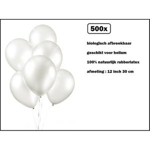 500x Luxe Ballon pearl wit 30cm - biologisch afbreekbaar - Festival feest party verjaardag landen helium lucht thema