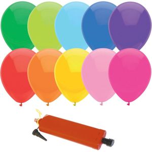 Haza - 200x gekleurde latex verjaardag ballonnen met ballonnenpomp