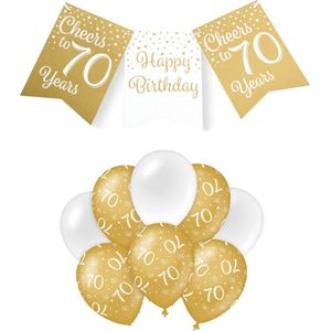Paperdreams Luxe 70 jaar feestversiering set - Ballonnen & vlaggenlijnen - wit/goud