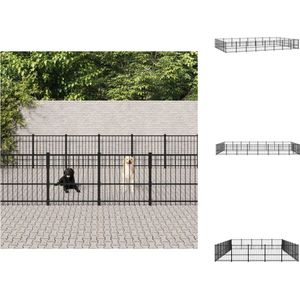 vidaXL Hondenhok Hondenkennel - Gepoedercoat Staal - 776 x 485 x 100 cm - Zwart - Muren van Stalen Stangen - Stevige Constructie - Kennel