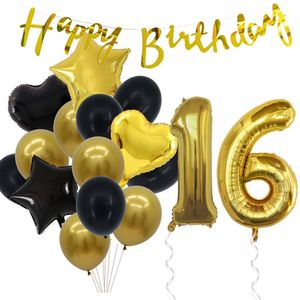 Snoes Ballonnen 16 Jaar Feestpakket – Versiering – Verjaardag Set Goldie Cijferballon 16 Jaar -Heliumballon