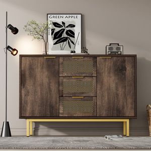 Boerderij Dressoirkast met 3 laden en 2 deuren - metalen handgrepen ladekast - Buffetkast met opbergruimte voor hal / slaapkamer / woonkamer - 120 x 40 x 76 cm - donkerbruin