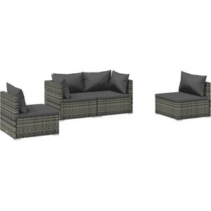 vidaXL - 4-delige - Loungeset - met - kussens - poly - rattan - grijs