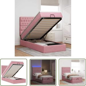 vidaXL Boxspring Bed - Ottoman Bed - Ottoman bed met matrassen en LED's 90x200cm fluweel roze - Tweepersoonsbed - Led Lamp - Slaapcomfort