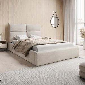 Meubella - Tweepersoonsbed Maxton - Beige stof - 140x200 cm