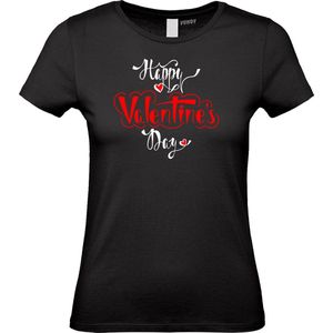 Dames t-shirt Happy Valentines Day | Valentijn cadeautje voor haar | Valentijn | Valentijnsdag voor vrouwen | Zwart Dames | maat XS