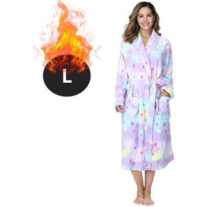 Nivard Badjas Dames - Fleece - Katoen - Badstof - Sauna - Hamam - Wafel - Bathrobe - Duster - Ochtendjas - Spa - Kimono - Sterren L