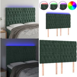 vidaXL Hoofdbord LED 144x7x118/128 cm fluweel donkergroen - Hoofdbord - Hoofdborden - Hoofdeinde - Houten Hoofdbord