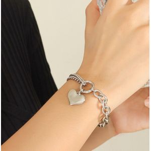 Armband dames met hartje zilverkleurig - Schakelarmband vrouw rvs van Sophie Siero - verstelbare armband staal- Met Cadeauverpakking