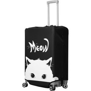 Kofferhoes voor koffer (XL) - elastische kofferbeschermhoes met ritssluiting - reiskofferhoes hoes, zwart, wit, Nieuwsgierige kat 01-02