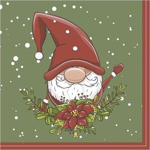 40x Kerst servetten Santa elf print 33 x 33 cm - Kerstdiner - Tafeldecoratie wegwerp servetten