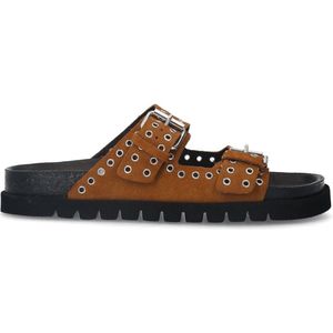 Sacha - Dames - Cognac suède slippers met gespen - Maat 37