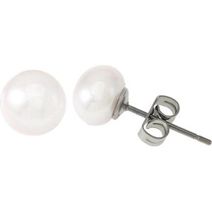 Zoetwater parel oorbellen Pearl White 10 mm - oorknoppen - echte parels - wit - edelstaal