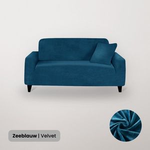BankhoesDiscounter Velvet Voorgevormde Bankhoes – M3 (175-235cm) – Zeeblauw – Sofa Cover – Bankbeschermer – Bankhoes Stretch