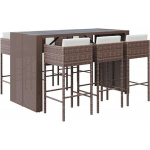 vidaXL - 7-delige - Tuinbarset - met - kussens - poly - rattan - bruin