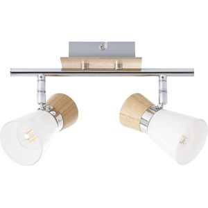 BRILLIANT lamp Nacolla spot buis 2 licht hout helder / chroom / wit | 2x D45, E14, 18W, geschikt voor vallampen (niet inbegrepen) | Schaal A ++ tot E | Hoofden draaien
