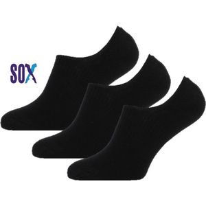 SOX Sneakersokken 3 PACK Kousenvoetjes Footies Perfect Fit no show met lichte badstof onderaan 37/42 Zwart met voorgevormde hiel en silicone