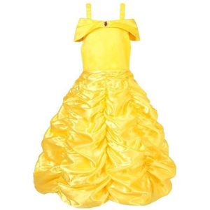 Prinses - Prinses Belle jurk - Prinsessenjurk - Verkleedkleding - Goud - Maat 122/128 (6/7 jaar)