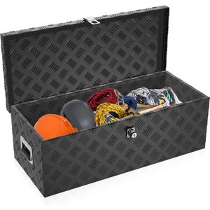 Aufun aluminium transportkist, gereedschapskist, aanhanger, gereedschapskist, disselkist met slot, waterdichte metalen kist voor het opbergen van gereedschap, 800 x 220 x 225 mm, zwart