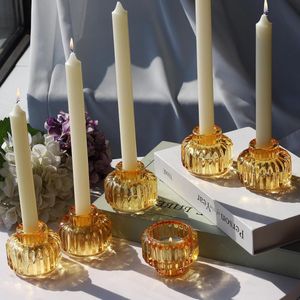 Gouden kandelaars, set van 6 kaarsenstandaards glas, conische kaarsenhouders voor tafeldecoratie, glazen kaarsenhouder in grote hoeveelheden voor bruiloft, diner, feest