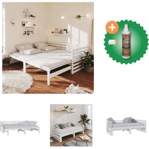 vidaXL Bedbank uitschuifbaar massief grenenhout wit 2x(90x200) cm - Bed - Inclusief Houtreiniger en verfrisser